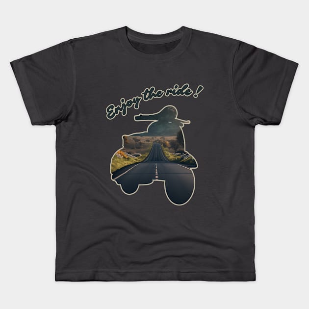 Scooter RVintage Lovers Enjoy The Ride Landscape Country Road Travel Kids T-Shirt by Step Into Art